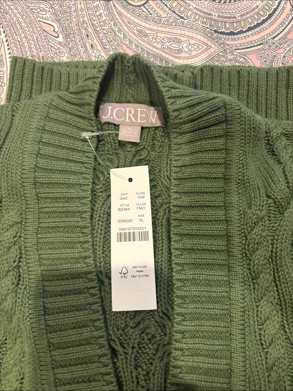 J. Crew green Cable Knit Button-Front Cardigan, size XL - Picture 8 of 8